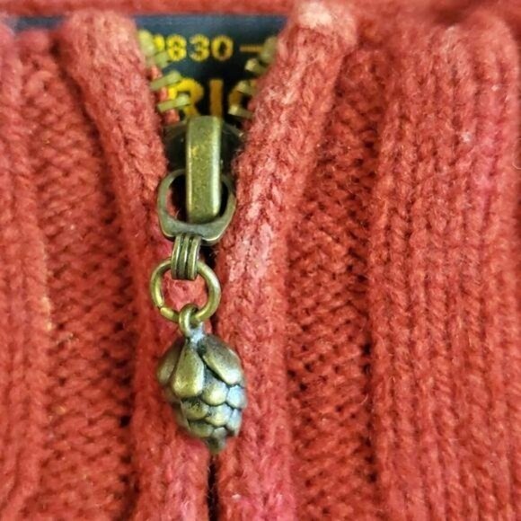 Woolrich Wool Hand Embroidered Front & Back Burgandy Red Sz. L Zippered Cardigan - Picture 2 of 9